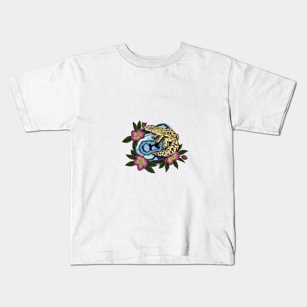 Leopard gecko on agate geode Kids T-Shirt by NicoleHarvey